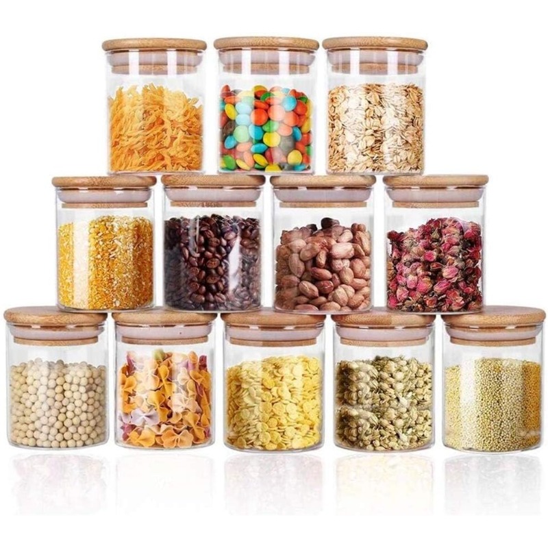 Food Storage Jar Labels - Zestaw 12 szklanych słoików z bambusowymi,